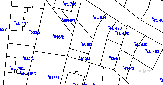 Parcela st. 509/3 v KÚ Lenešice, Katastrální mapa