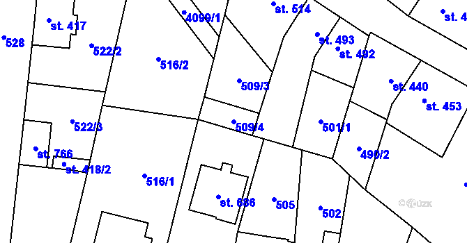Parcela st. 509/4 v KÚ Lenešice, Katastrální mapa