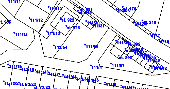 Parcela st. 111/56 v KÚ Lenešice, Katastrální mapa