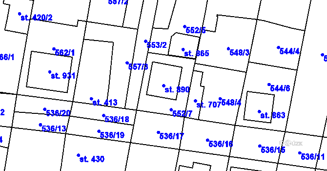 Parcela st. 890 v KÚ Lenešice, Katastrální mapa