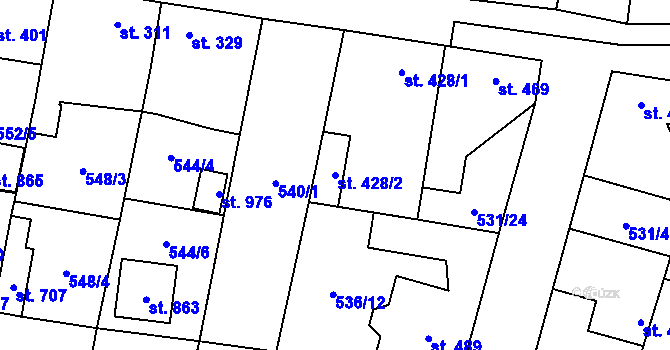 Parcela st. 428/2 v KÚ Lenešice, Katastrální mapa