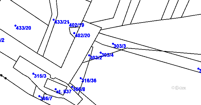 Parcela st. 303/4 v KÚ Lenešice, Katastrální mapa