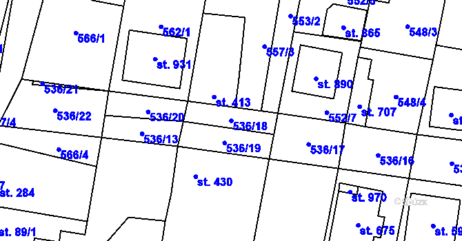 Parcela st. 536/18 v KÚ Lenešice, Katastrální mapa