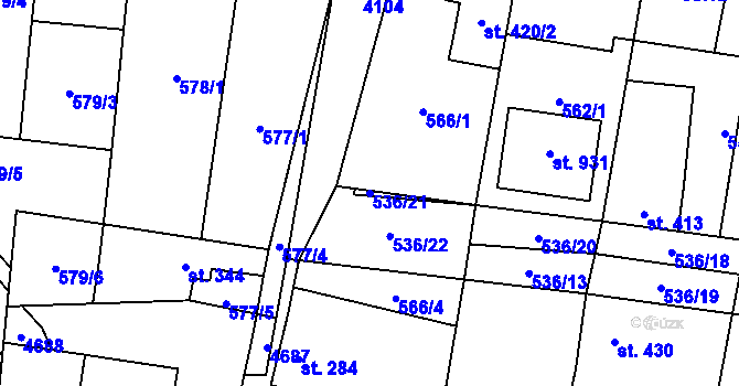 Parcela st. 536/21 v KÚ Lenešice, Katastrální mapa