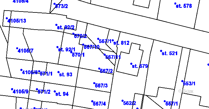 Parcela st. 567/11 v KÚ Lenešice, Katastrální mapa