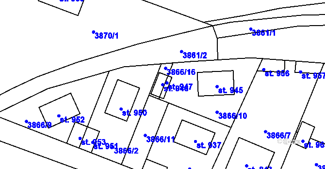 Parcela st. 946 v KÚ Lenešice, Katastrální mapa