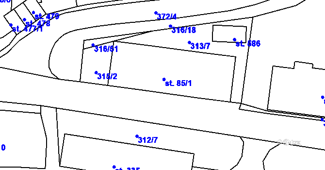 Parcela st. 85/1 v KÚ Lenora, Katastrální mapa
