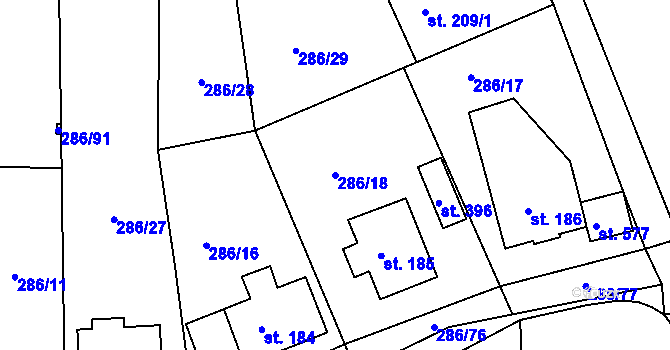 Parcela st. 286/18 v KÚ Lenora, Katastrální mapa