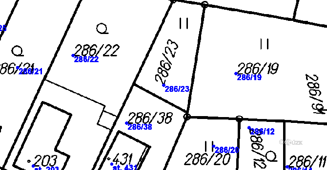 Parcela st. 286/23 v KÚ Lenora, Katastrální mapa
