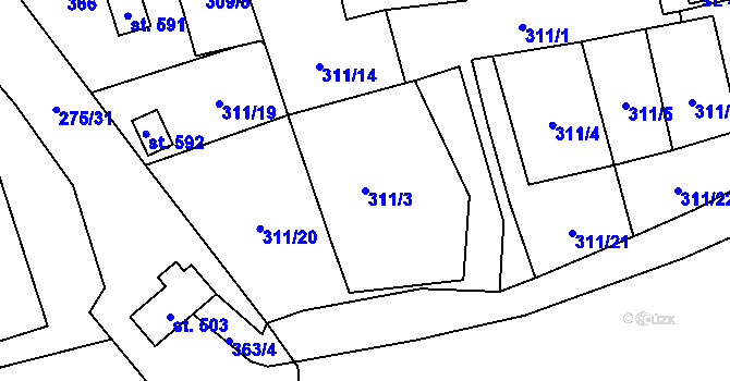 Parcela st. 311/3 v KÚ Lenora, Katastrální mapa