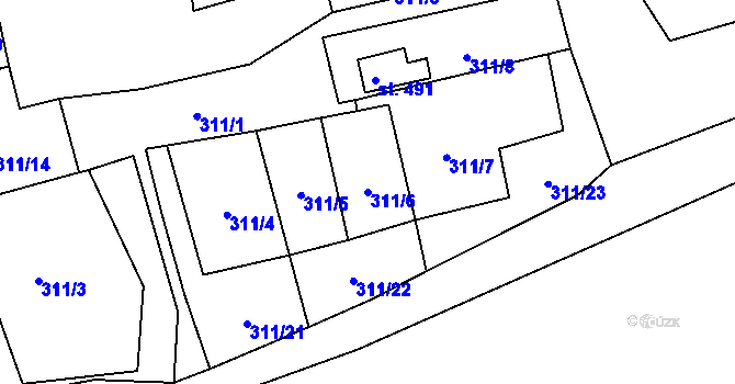 Parcela st. 311/6 v KÚ Lenora, Katastrální mapa