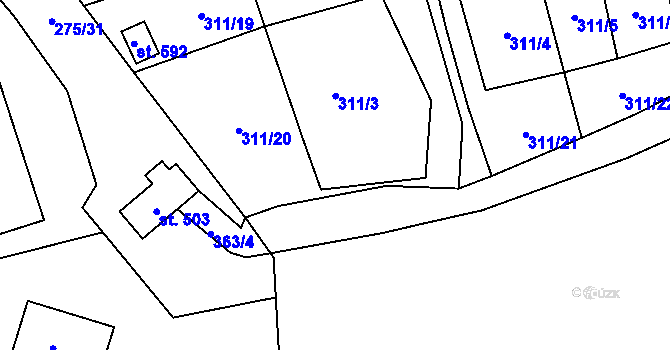 Parcela st. 311/15 v KÚ Lenora, Katastrální mapa