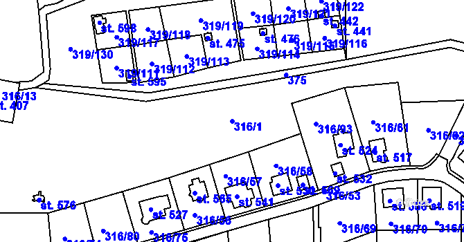 Parcela st. 316/1 v KÚ Lenora, Katastrální mapa