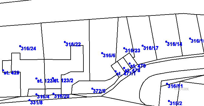Parcela st. 316/6 v KÚ Lenora, Katastrální mapa