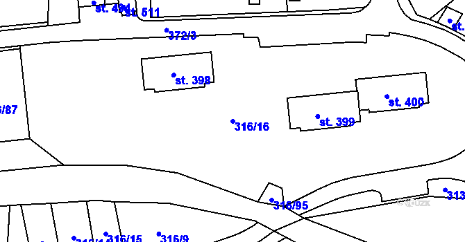 Parcela st. 316/16 v KÚ Lenora, Katastrální mapa