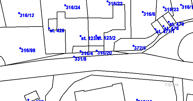 Parcela st. 316/20 v KÚ Lenora, Katastrální mapa