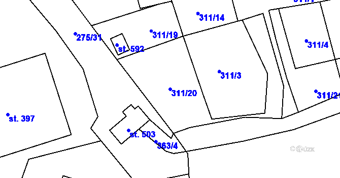 Parcela st. 311/20 v KÚ Lenora, Katastrální mapa