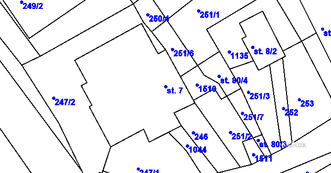Parcela st. 7 v KÚ Leskovec u Vítkova, Katastrální mapa