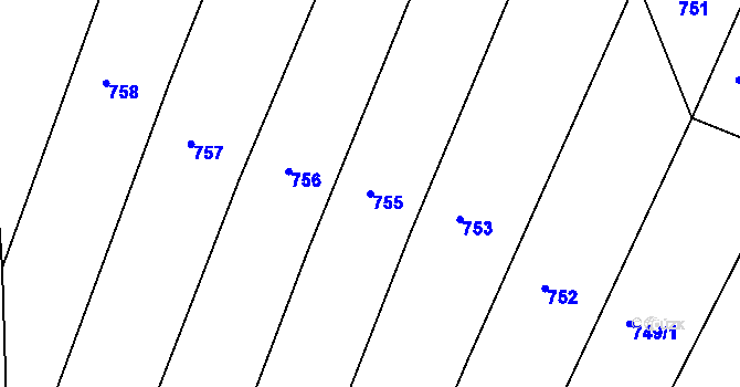 Parcela st. 755 v KÚ Leskovec u Vítkova, Katastrální mapa