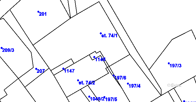 Parcela st. 74/3 v KÚ Leskovec u Vítkova, Katastrální mapa