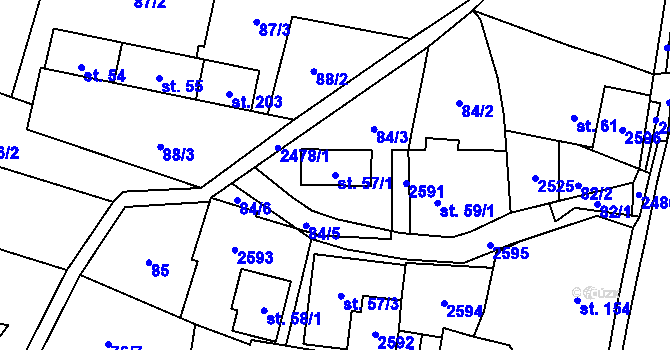 Parcela st. 57/1 v KÚ Leskovec, Katastrální mapa