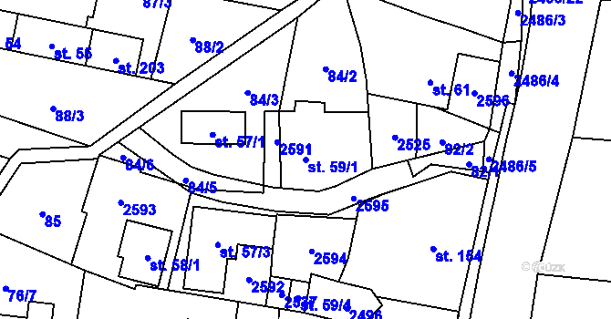 Parcela st. 59/1 v KÚ Leskovec, Katastrální mapa