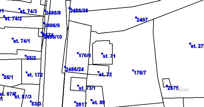 Parcela st. 71 v KÚ Leskovec, Katastrální mapa