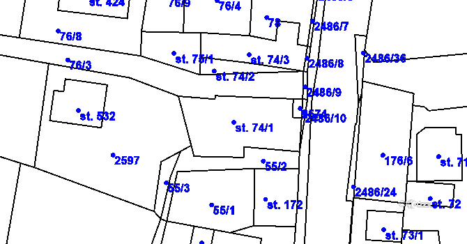 Parcela st. 74/1 v KÚ Leskovec, Katastrální mapa