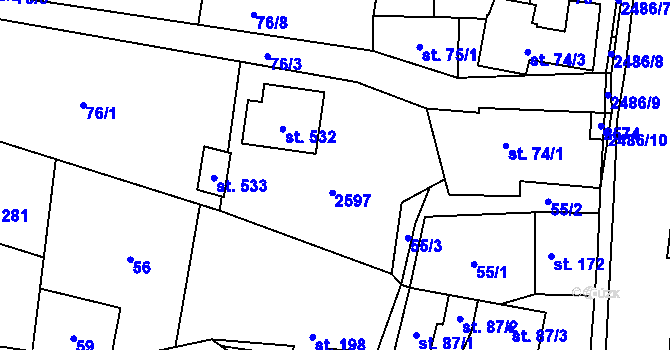 Parcela st. 75/2 v KÚ Leskovec, Katastrální mapa