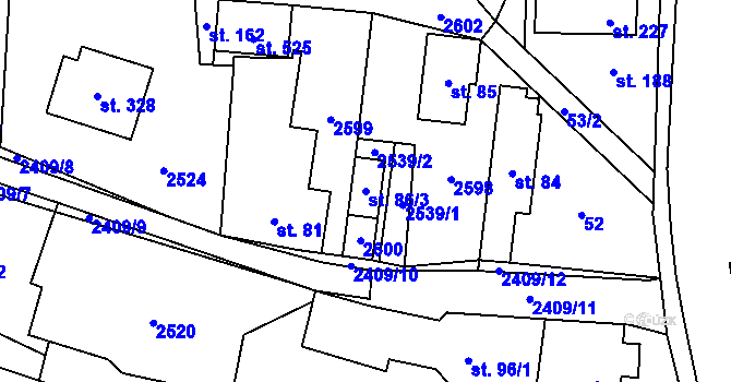 Parcela st. 86/3 v KÚ Leskovec, Katastrální mapa