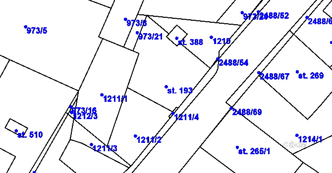 Parcela st. 193 v KÚ Leskovec, Katastrální mapa