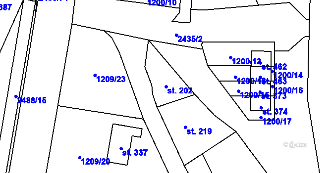 Parcela st. 202 v KÚ Leskovec, Katastrální mapa