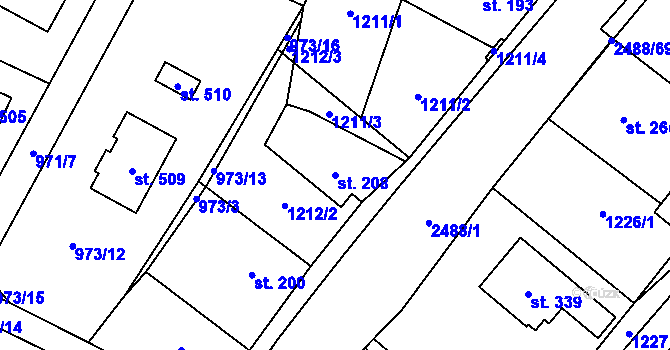 Parcela st. 208 v KÚ Leskovec, Katastrální mapa