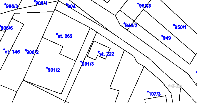 Parcela st. 222 v KÚ Leskovec, Katastrální mapa