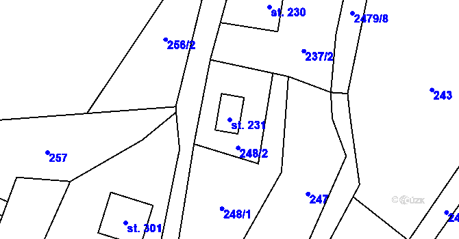 Parcela st. 231 v KÚ Leskovec, Katastrální mapa