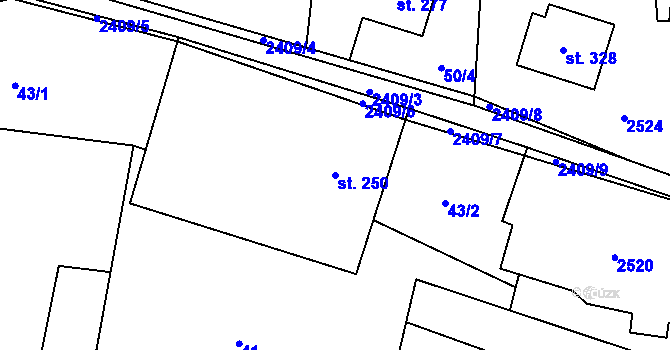 Parcela st. 250 v KÚ Leskovec, Katastrální mapa