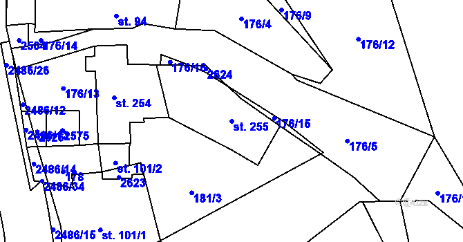 Parcela st. 255 v KÚ Leskovec, Katastrální mapa