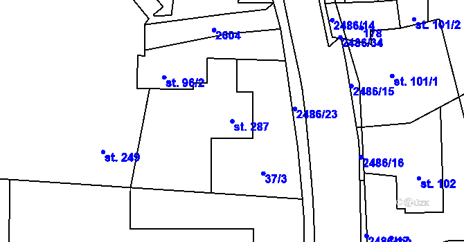 Parcela st. 287 v KÚ Leskovec, Katastrální mapa