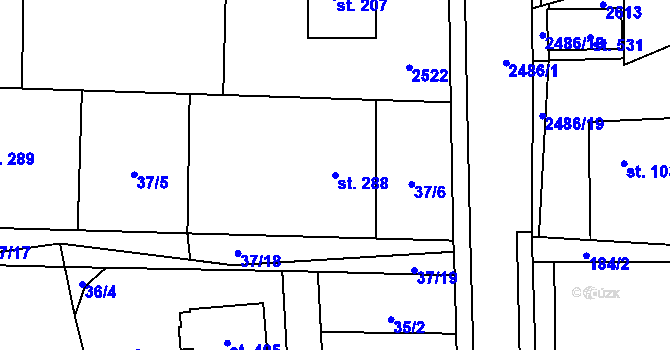 Parcela st. 288 v KÚ Leskovec, Katastrální mapa