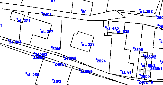 Parcela st. 328 v KÚ Leskovec, Katastrální mapa