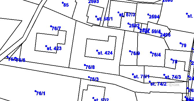 Parcela st. 424 v KÚ Leskovec, Katastrální mapa