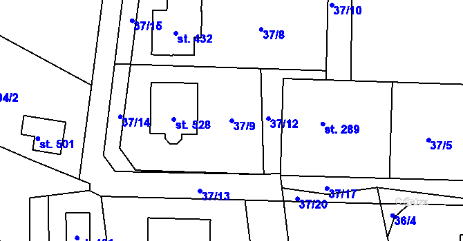Parcela st. 37/9 v KÚ Leskovec, Katastrální mapa