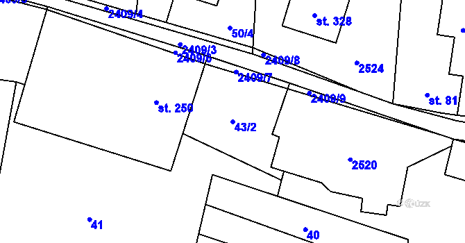 Parcela st. 43/2 v KÚ Leskovec, Katastrální mapa