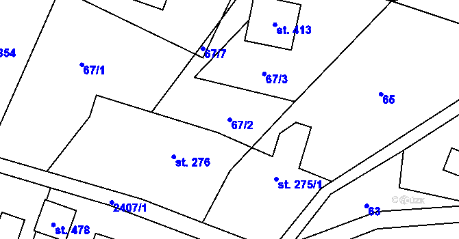 Parcela st. 67/2 v KÚ Leskovec, Katastrální mapa