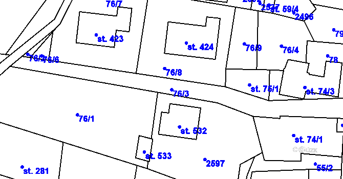 Parcela st. 76/3 v KÚ Leskovec, Katastrální mapa