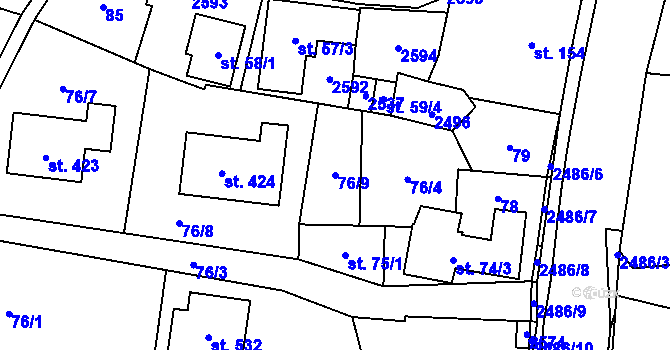 Parcela st. 76/9 v KÚ Leskovec, Katastrální mapa
