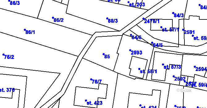 Parcela st. 85 v KÚ Leskovec, Katastrální mapa