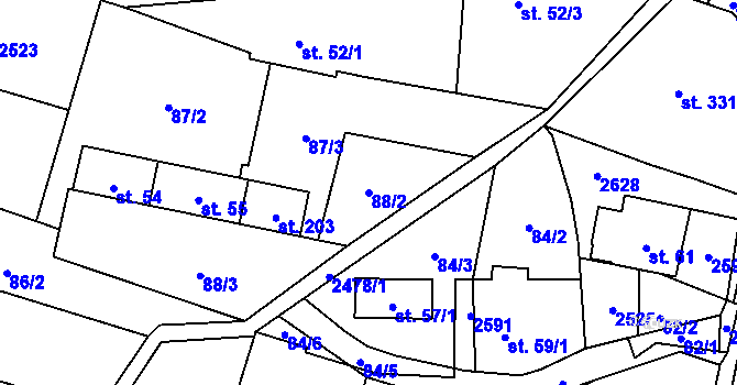 Parcela st. 88/2 v KÚ Leskovec, Katastrální mapa