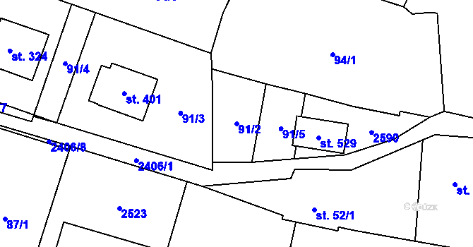 Parcela st. 91/2 v KÚ Leskovec, Katastrální mapa