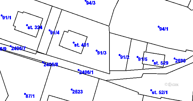 Parcela st. 91/3 v KÚ Leskovec, Katastrální mapa